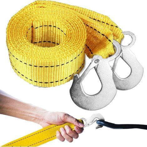 3M Towing Rope Up to 3 Tons with Double Hook, Car Emergency Power Supply, Thickened and Widened Towing Strap, Load 3000kg, Yellow (1/5)