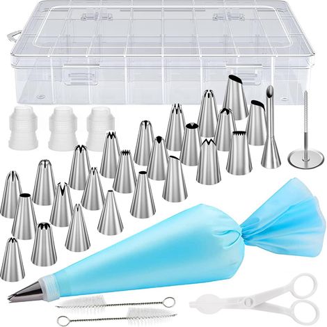 34 Pcs Douille Patisserie, DIY patisserie Accessoire Kit, Dessert Poche Réutilisables, Ustensiles à Pâtisserie, Décoration parfaite vos Cupcake et Muffins Gâteaux(Bleu) (1/5)