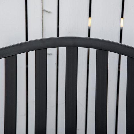Banc extérieur 3 places métal noir avec tablette pliable, lattes design, 150x58.5x90 cm, pour jardin et terrasse