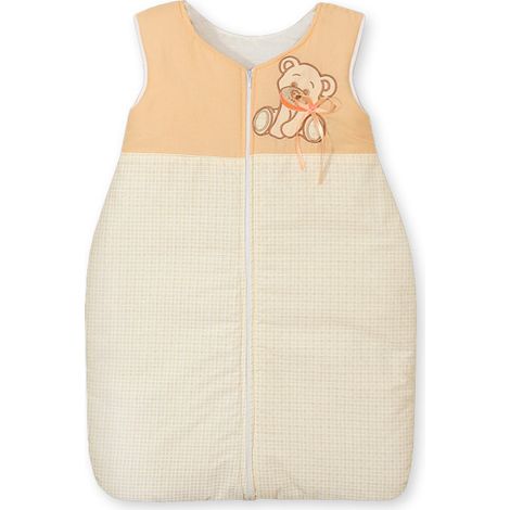 Saco de dormir de algodón para niños de 6 a 12 meses, talla M, TOG 2.5, aislante para todo el año, osito de peluche con lazo, color melocotón. (1/3)