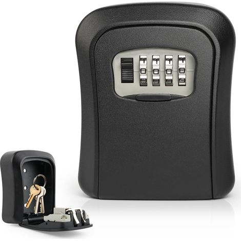 Wandmontierter Schlüsseltresor – 1 Stück – Aluminiumlegierung – 4-stelliges Zahlenschloss – Für Zuhause, Garage, Büro – Schwarz, 11,5 x 9,5 cm (1/5)