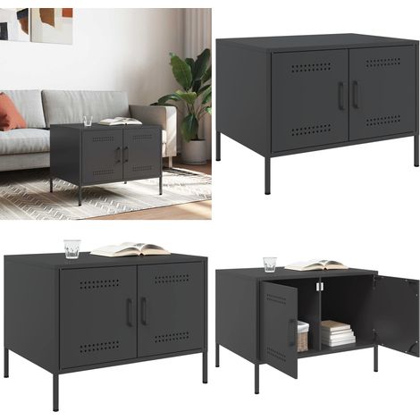Table basse noir 68x50x50,5 cm acier - Table Basse Industrielle - Meuble Salon - Table D'appoint - Rangement Intérieur - Table Design - Home & Living (1/5)