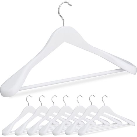Relaxdays Set of 8 Suit Hanger, Wide Shoulder, Trouser Bar, for Jacket, Shirt, Trousers, Wooden, 23 x 45 x 6 cm, White