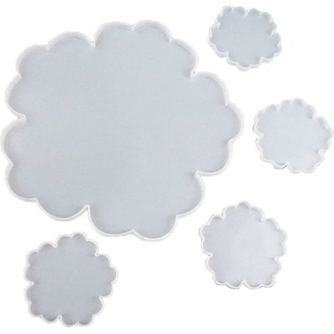 Lot de 5 moules à sous-verres en résine en forme de grande fleur, moules en silicone pour plateaux DIY, moules en résine époxy, moules pour résine et loisirs créatifs, style géode et agate