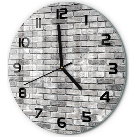 Horloge Murale Ronde en Verre Quartz Silencieuse Sans Tic-Tac Salon Cuisine Mur de briques fi 30 cm (1/5)