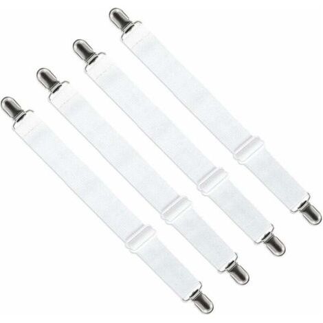 Tendeur de Drap Housse Réglable (65cm à 200cm) - Fixation Attache Sangle Ajustable pour Drap de Lit, Canapé, Housse de Repassage (Lot de 4, Blanc)- DPZO