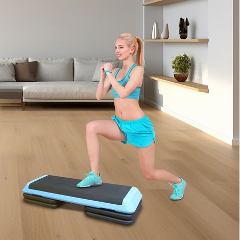 Plataforma de step aeróbico ajustable 110 cm, 3 alturas, azul OKMYHOME