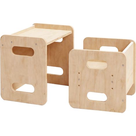 Levede Kids Table And Chair Sets 3-in-1 Adjustable Baby Safe Plywood Light Brown (1/5)