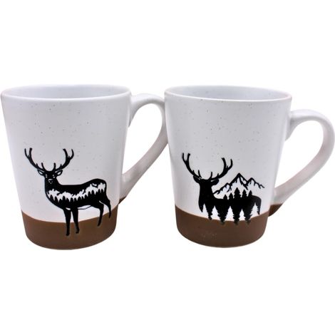 Lot de 2 Tasses à café, à vin Chaud, en faïence, en Forme de cerf, Dimensions : L/l/H : Environ 12 x 9 x 10 cm, capacité : 360 ML par Tasse, élan Noir/Blanc, 10 cm (1/5)