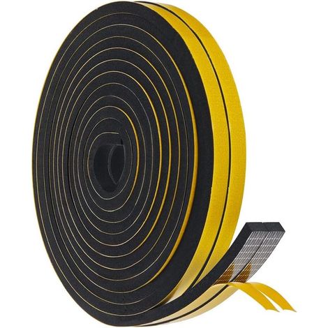 Ruban d’étanchéité en mousse autocollant noir pour portes et fenêtres, dimensions 6 × 12 mm, longueur 5 m. Joint isolant anti-froid, antichoc et antibruit en caoutchouc adhésif. (1/5)