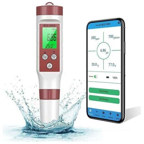 Testeur pH mètre électronique Bluetooth 7 en 1 – Précision 0.01 – Étalonnage automatique – Rétroéclairé pour eau potable, aquarium, piscine - cision0 (1/5)