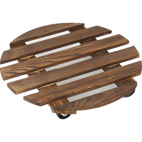 Pflanzenständer mit geräuschlosen Rollen, rollbarer Holz-Pflanzenständer für drinnen und draußen, großer Blumentopf, runder Blumenständer (1/5)