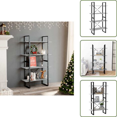 Bücherregal 4 Fächer Betongrau 80x30x140 cm Holzwerkstoff - Industrielles Design - Bücherregal - Holzwerkstoffregal - Graues Regal - Aufbewahrungslösung (1/5)