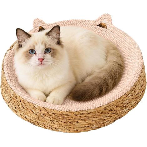 Cestino rotondo per gatti - Cuccia tiragraffi - Protezione per mobili antigraffio - Corda intrecciata traspirante - Diametro 38 cm - Rosa (1/5)