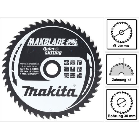 Makita MAKBLADE PLUS Kreissägeblatt für Holz 260 x 30 x 2,8 mm 48 Zähne ( B-33495 )
