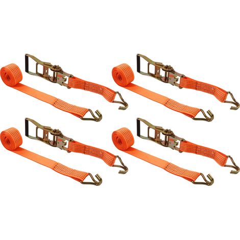 Kit de 4 sangles à cliquet pour essieu de voiture, haute résistance à la rupture (5443 kg), crochets en J, sangles robustes pour roues et essieux. (1/5)