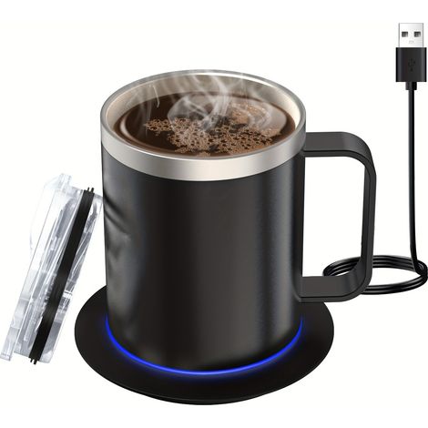 Ensemble de chauffe-tasse en acier inoxydable 300 ml, comprenant une base chauffante et un couvercle. (1/5)
