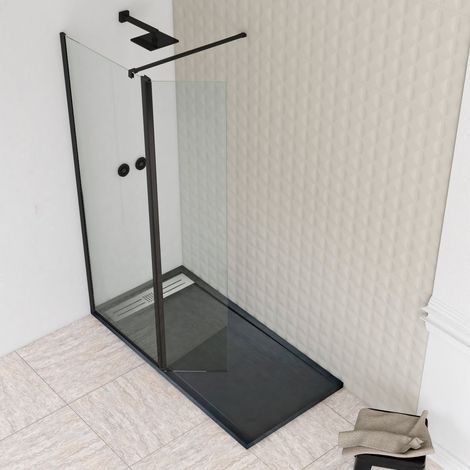 BATHME LIAM Mampara Ducha Fijo+Abatible Negro Transpartente - Medida: 110 cm - ref: BCAN070