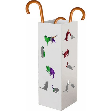 Portaombrelli per Ingresso Design Gatti Porta Ombrelli 15,5x15,5x49 cm in Ferro Bianco (1/4)