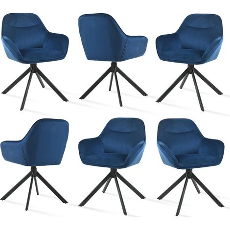 Goeurvant 360° Drehstühle mit weichem Sitz, eleganter, geschwungener Rückenlehne und ergonomischen Armlehnen, stilvoller Komfort für jedes Zimmer - 6er Set - Dunkelblau