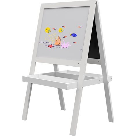 Tableau chevalet enfant 2 en 1 ardoise magnétique tableau noir craie blanc