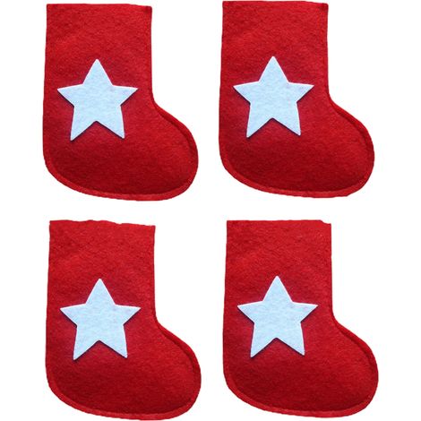 Housse Pour Couverts - Forme Chaussette De Noël Avec Motif Arbre Et Étoile - Pour Fourchettes Cuillères - Lot De 4 (1/5)