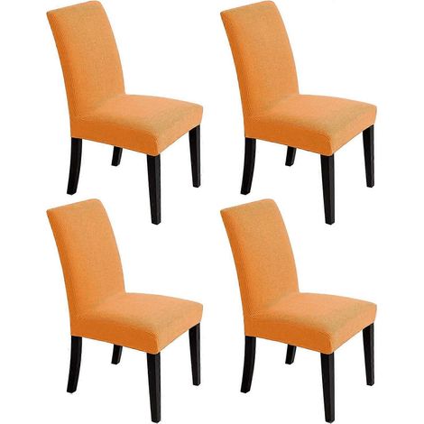 Housses de chaise extensibles décoratives pour protéger l'assise, sans accoudoirs, amovibles, lavables et élastiques, universelles, en spandex uni (lot de 4, orange) (1/5)