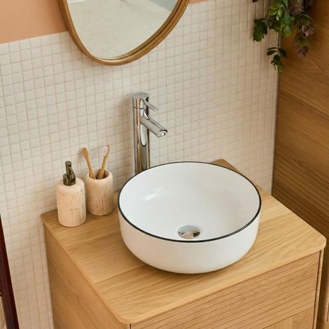 Rundes Keramik-Aufsatzwaschbecken mit Rand, 37 cm, DIEGO (1/5)