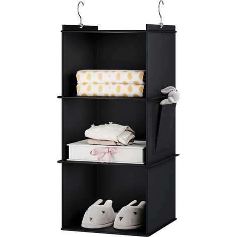 Étagère de Penderie Suspendue Pliable 3 Niveaux - Organisateur de Rangement pour Placard, Vêtements et Chaussures avec Renfort Intérieur - Noir (1/5)