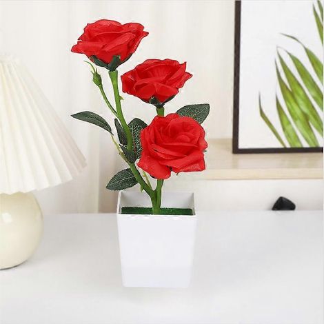 roses artificielles en pot, bonsaï, plante artificielle en plastique, décoration pour la maison, le bureau ou le salonrouge (1/5)