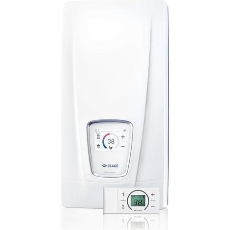 CLAGE DSX Touch, chauffe-eau instantané confort électrique avec télécommande radio, 18 - 27 kW / 400 Volt, résistant à la pression, 3200-36600