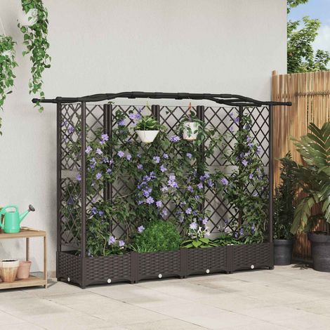 Cama elevada con trellis y techo Marrón 203,5 x 40 x 125 cm PP