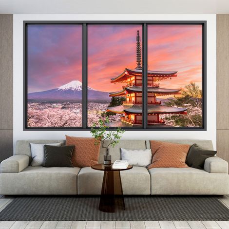 Stickers Trompe l'oeil fenêtre - Mont Fuji Japon - 60 x 100 cm (1/4)