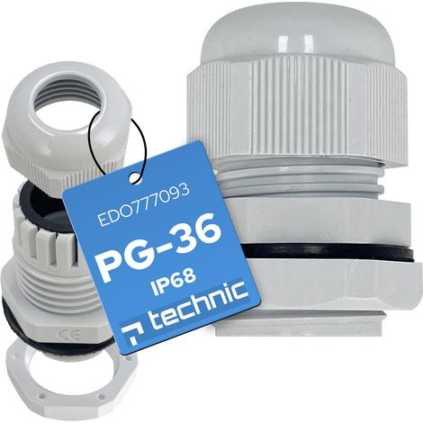 Presse-étoupe PG-36 IP68 Gris Anti-UV avec contre-écrou - EDO Technic (1/5)