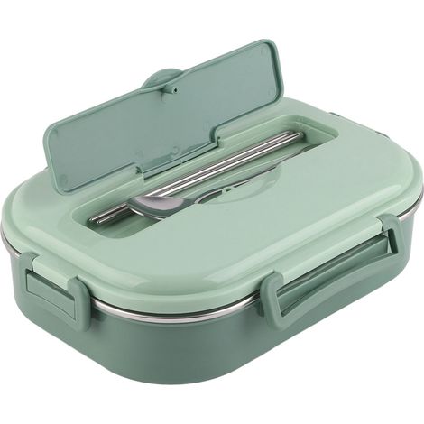 Boîte-repas en acier inoxydable 4 compartiments, idéale pour étudiants et adultes, avec bol à soupe inclus - Vert (1/5)