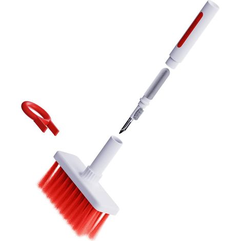Soft Keyboard Cleaner Brush Kit d'outils de nettoyage multifonction 5 en 1 Extracteur de poussière et brosse multiple pour casque d'ordinateur portable et Airpods (Rouge) (1/3)