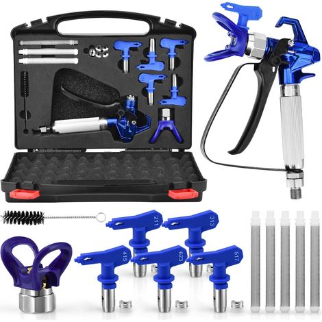 3600 PSI High Pressure Airless Paint Gun, with 1 Nozzle Guard, 5 Spray Nozzles and 5 Airless Paint Gun Filter Elements (211,313,415,517,623)