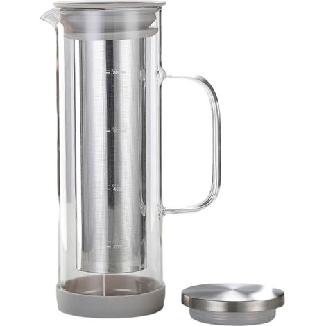 1 Cafetière à infusion à froid, verre et acier inoxydable, pichet à café glacé, filtre double couche, poignée intégrée (1/5)