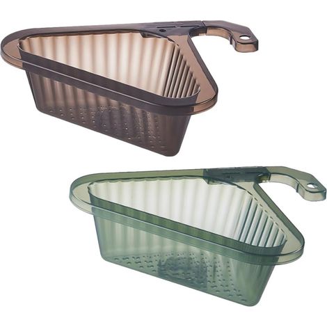 Lot de 2 paniers d'égouttage triangulaires en acier inoxydable pour évier, avec égouttoir suspendu. Compatible avec tous les éviers.