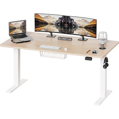 Devoko – Bureau assis debout réglable en hauteur 73-122cm – Longueur 160cm × largeur 60cm – Structure métallique stable – Charge max 70kg (1/5)