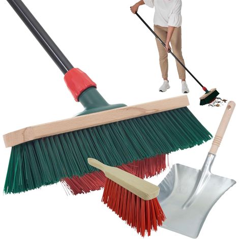 Balai de jardin Novaliv avec manche en poils en V 40 cm Poils en élastomère comprenant un ensemble de balais noirs composé d'une pelle à poussière et