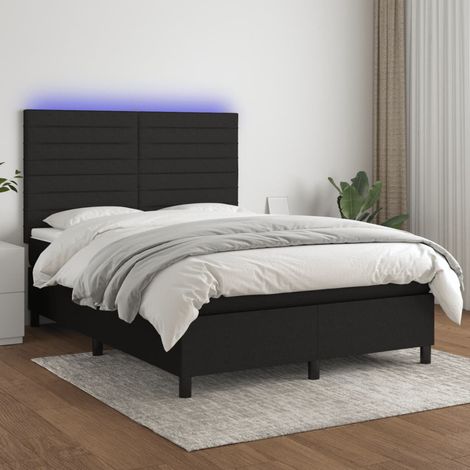 Sommier tapissier avec matelas et LED, Lit Adulte, Lit double Noir 140x190 cm Tissu BVM93594 (1/5)