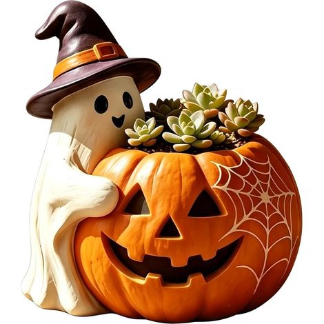 Pot de fleurs gothique – Vase décoratif mignon sur le thème d'Halloween (fantôme et citrouille) (1/5)