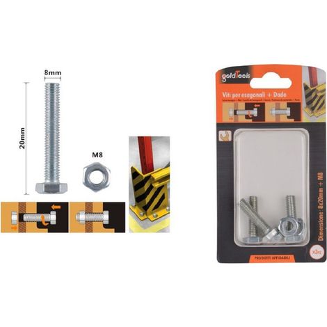 TRADE SHOP - Set 3 Pz Vite Viti Per Esterno A Testa Esagonali 8 X 20mm Con Dadi Dado M8 90919 - (1/2)