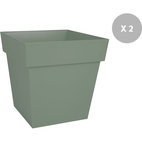 Lot de 2 Pots de fleur carrés vert laurier EDA Toscane - 39 x 39 cm
