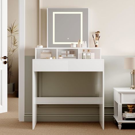 Dressing Table Adjustable LED Mirror Vanity Table Make up Desk and Drawers TULSA WHITE