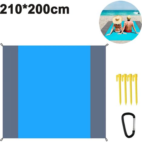 Tapis de pique-nique imperméable Tapis de plage Accessoires de plage - Tapis de pique-nique épais sans sable 210200 cm, avec 4 piquets métalliques, pour la plage, le camping, le pique-nique (1/5)