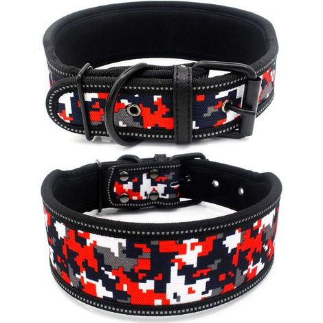 Collier Pour Chien - 56 x 5 cm - Bande Réfléchissante - Boucle Anneau - Réglable - Rouge Noir - 1 Pièce (1/3)