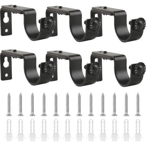 Support Tringle Rideaux, Lot de 6 Support Mural pour Tringle Rideau Réglable en Métal avec Vis en Fer Robustes et Durables Fixation Tringle Rideau pour Maison Bureau Chambre à Coucher (1/5)