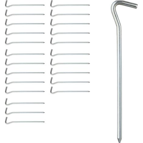 Set di 24 picchetti rotondi per tenda da campeggio fissaggi sicuri 18 x 3,5 x 0,6 cm in ferro galvanizzato argentato 130008980